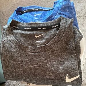 Nike Swim Dri-FIT Tees in Heather Gray and Blue